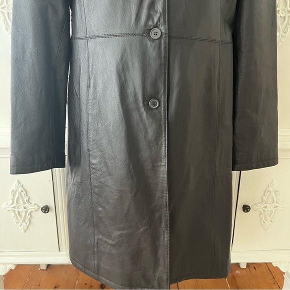 NWT Black Leather Trench Coat - Picture 4 of 16